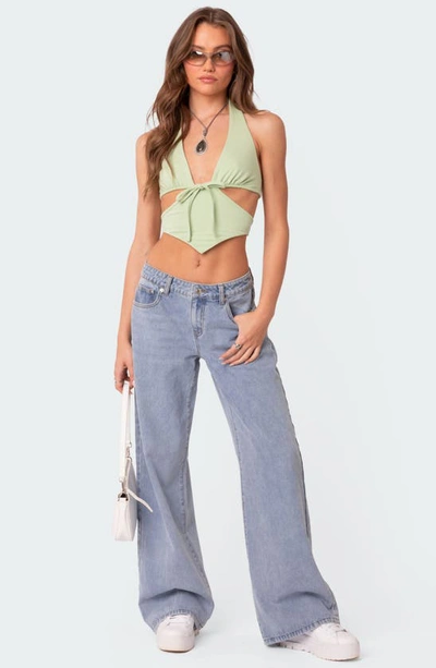 Edikted Cady Cutout Crop Halter Top In Green