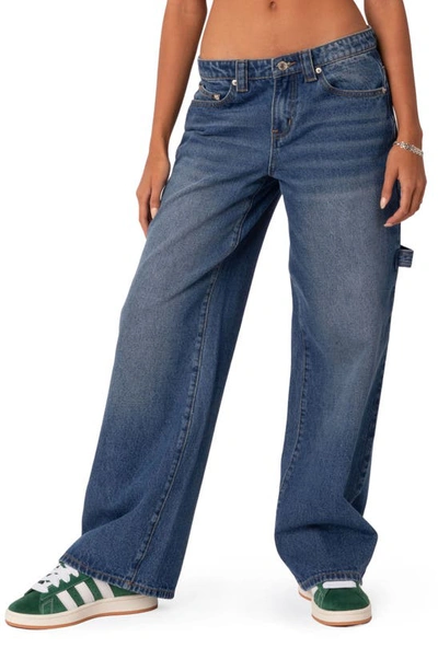 Shop Edikted Wide Leg Carpenter Jeans In Blue