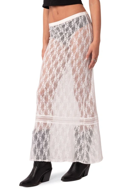 Edikted Sandra Sheer Lace Maxi Skirt In White