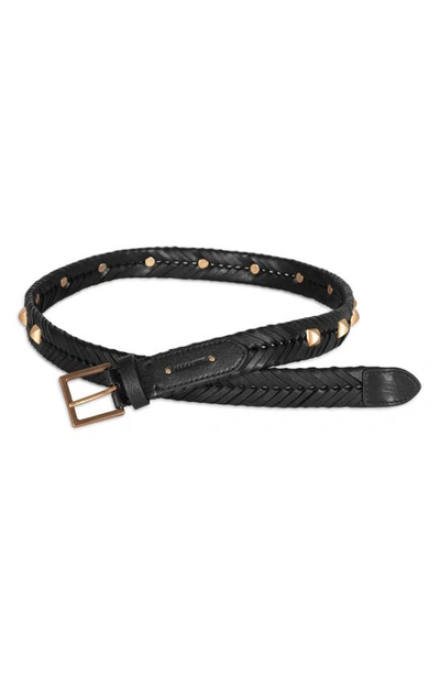 Shop Allsaints Studded Woven Leather Belt In Black / Warm Brass