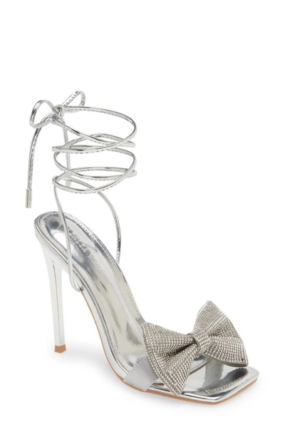 Shop Azalea Wang Apate Bow Ankle Tie Sandal In Silver