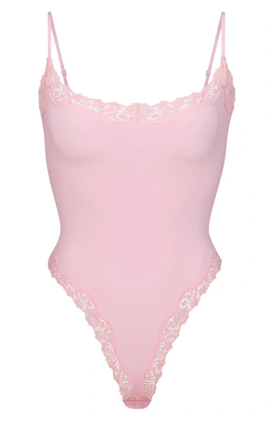 Shop Skims Fits Everybody Lace Camisole Bodysuit In Cherry Blossom