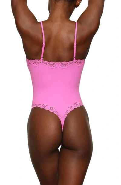 Shop Skims Fits Everybody Lace Camisole Bodysuit In Neon Orchid
