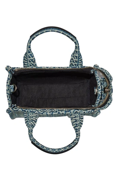 Marc Jacobs The Bleached Monogram Denim Micro Tote Bag In Sun Faded Denim
