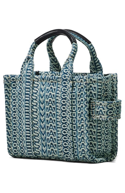 Marc Jacobs The Bleached Monogram Denim Micro Tote Bag In Sun Faded Denim