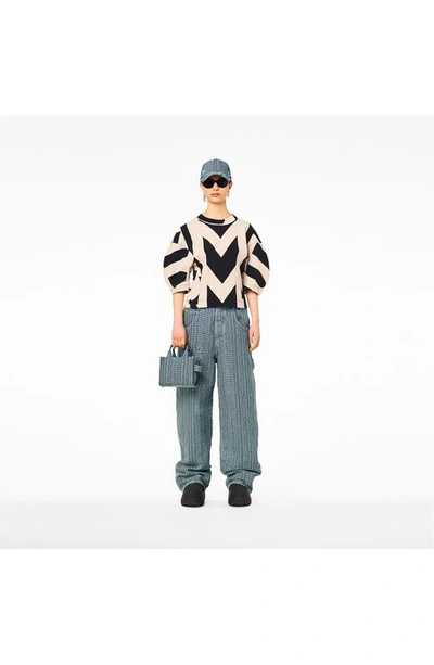 Marc Jacobs The Bleached Monogram Denim Micro Tote Bag In Sun Faded Denim