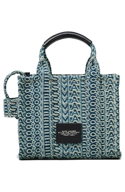 Marc Jacobs The Bleached Monogram Denim Micro Tote Bag In Sun Faded Denim