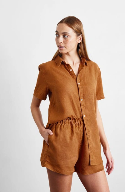 Shop Bed Threads Linen Shorts In Orange Tones