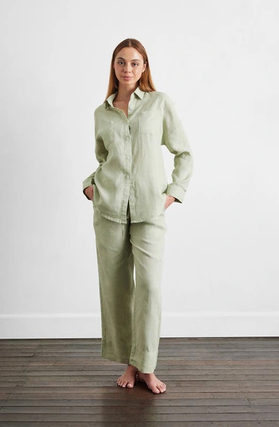 Shop Bed Threads Linen Lounge Pants In Light Green Tones