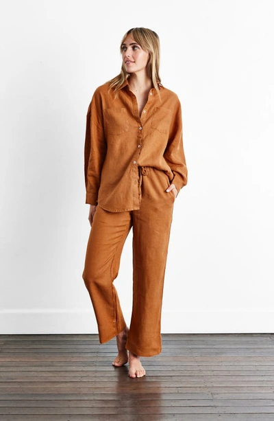 Shop Bed Threads Linen Lounge Pants In Orange Tones