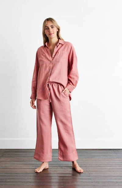 Shop Bed Threads Linen Lounge Pants In Pink Tones