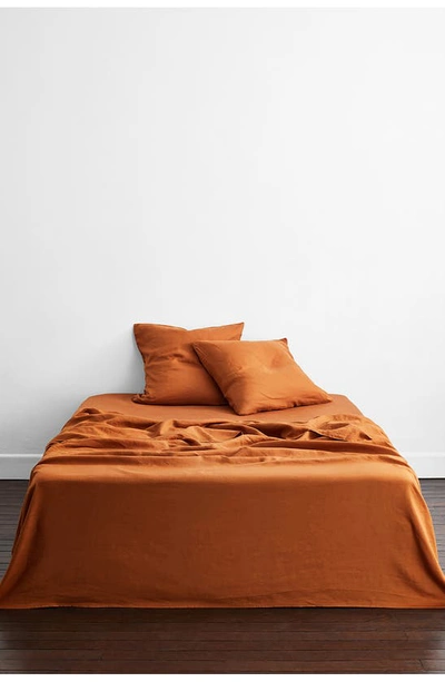 Shop Bed Threads Set Of 2 French Linen Euro Pillowcases In Orange Tones