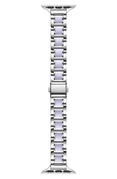 Shop The Posh Tech Amelia Stainless Steel Skinny Apple Watch® Bracelet Watchband In Silver/ White