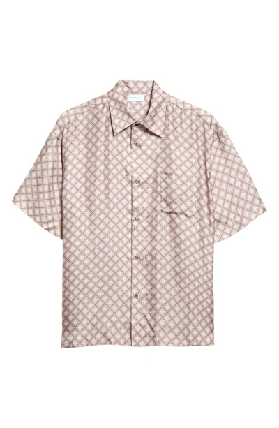 Shop John Elliott Geometric Print Short Sleeve Silk Button-up Shirt In Haze Tile