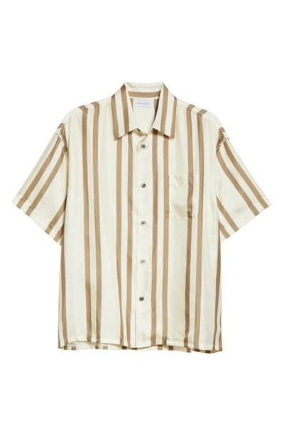 Shop John Elliott Stripe Short Sleeve Silk Button-up Shirt In Bark X Salt Stripe
