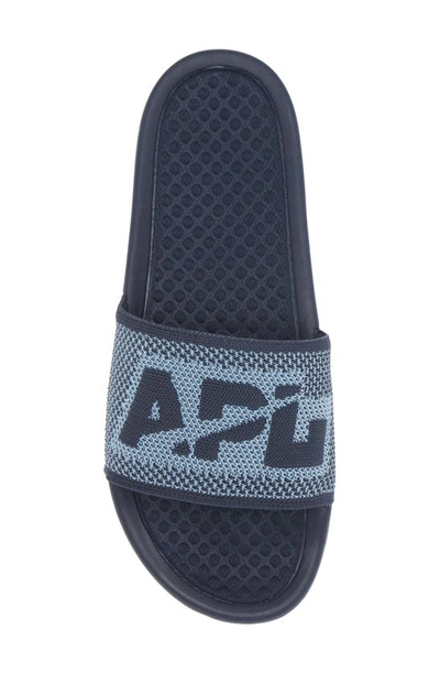 Shop Apl Athletic Propulsion Labs Big Logo Techloom Knit Sport Slide In Midnight / Ice Blue