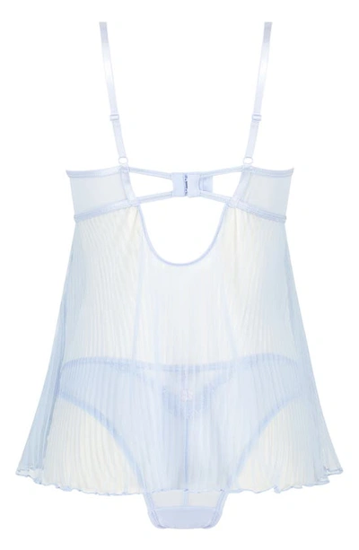 Shop Hunkemoller Lace & Plissé Chiffon Underwire Chemise & Panties Set In Kentucky Blue