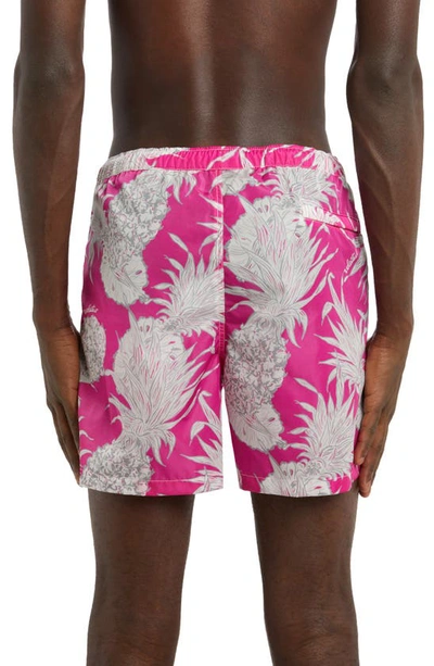 Shop Valentino X Sun Surf Pineapple Print Nylon Swim Trunks In Pineapple Fdo Pink Bianco