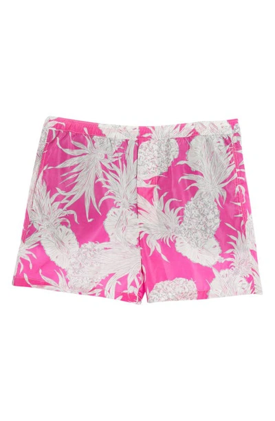 Shop Valentino X Sun Surf Pineapple Print Nylon Swim Trunks In Pineapple Fdo Pink Bianco