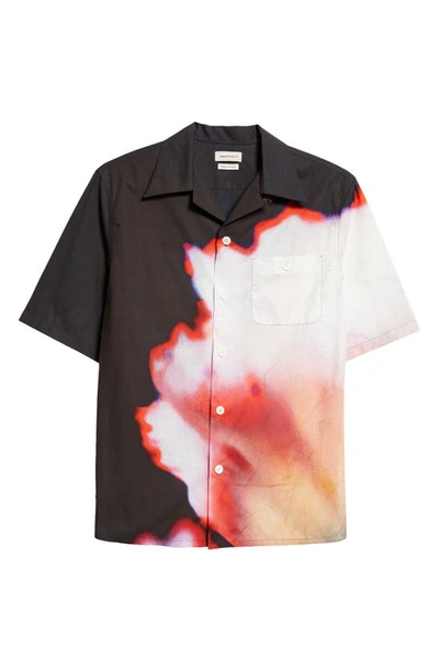 Shop Alexander Mcqueen Solarised Flower Short Sleeve Cotton Button-up Shirt In Mix Colors