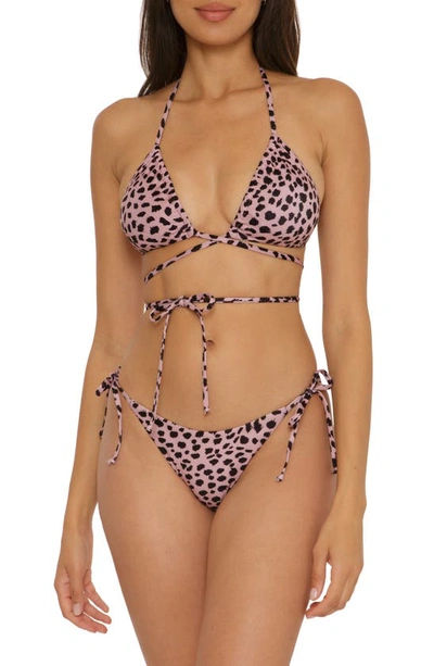 Shop Becca Print Tie Side Bikini Bottoms In Safari