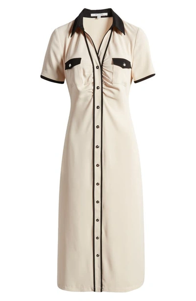 Shop Zoe And Claire Short Sleeve Button-up Shirtdress In Cream