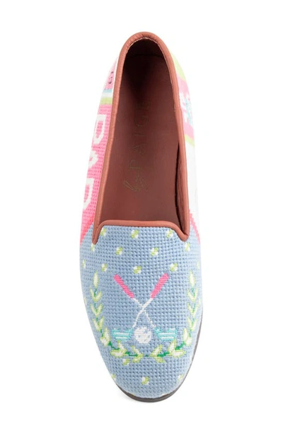 Shop Bypaige Needlepoint Golf Flat In Blue Multi