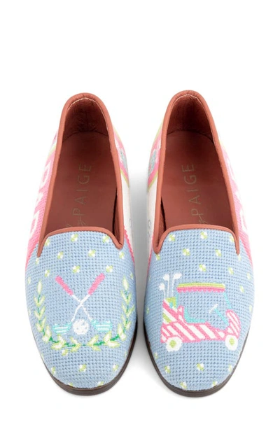Shop Bypaige Needlepoint Golf Flat In Blue Multi
