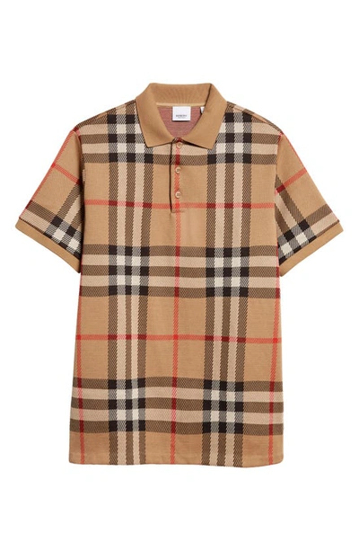 Shop Burberry Ferry Archive Check Jacquard Cotton Polo In Archive Beige Ip Chk