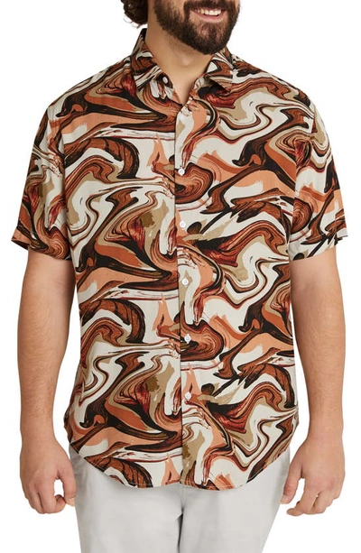 Shop Johnny Bigg Marble Print Short Sleeve Button-up Shirt In Rust