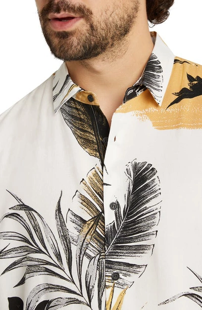 Shop Johnny Bigg Griffin Leaf Print Short Sleeve Button-up Shirt In White