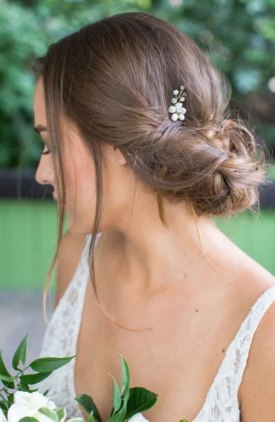 Brides And Hairpins Brides & Hairpins Nahla Set Of 2 Pearl & Crystal Flower Pins In Silver
