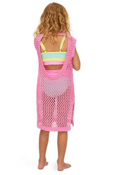 Shop Beach Riot Kids' Holly Open Back Sheer Cover-up Sweater Dress In Prism Pink