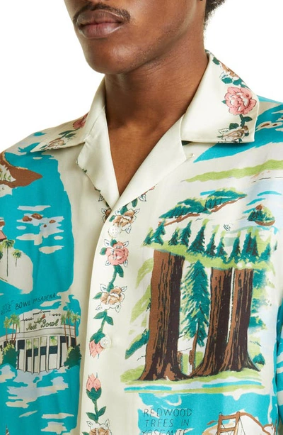Shop Amiri California Short Sleeve Silk Button-up Camp Shirt In Multi Blue