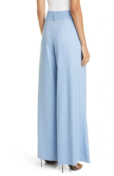 Shop Alice And Olivia Scarlet Wide Leg Silk Twill Pants In Chambray