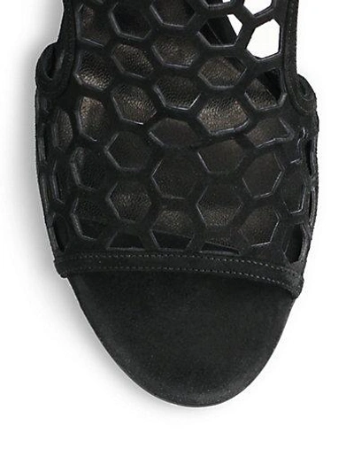 Shop Tamara Mellon Scandal  Honeycomb Suede & Patent Leather Sandals In Black