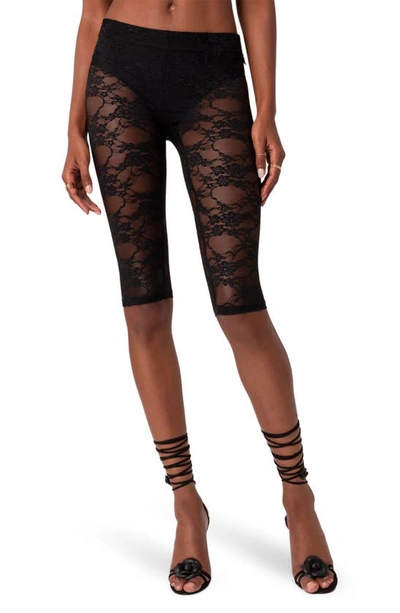 Shop Edikted Gianna Sheer Lace Crop Leggings In Black