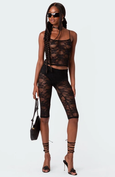 Shop Edikted Gianna Sheer Lace Crop Leggings In Black
