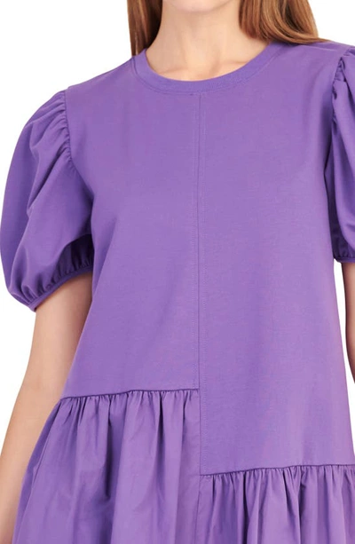 English Factory Puff Shoulder Mixed Media Minidress In Purple