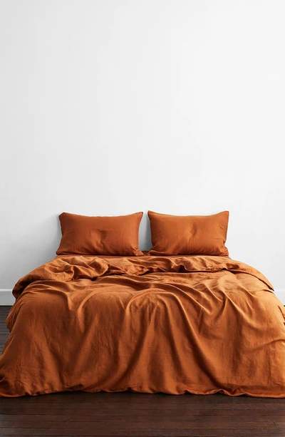Shop Bed Threads Linen Duvet Cover In Orange Tones