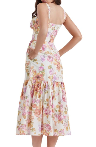 House Of Cb Floral Stretch Cotton Blend Corset Sundress In Ivoryfp