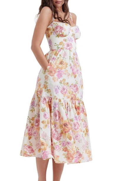 House Of Cb Floral Stretch Cotton Blend Corset Sundress In Ivoryfp
