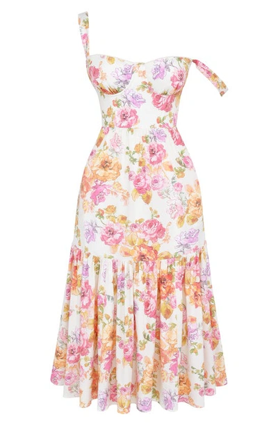 House Of Cb Floral Stretch Cotton Blend Corset Sundress In Ivoryfp