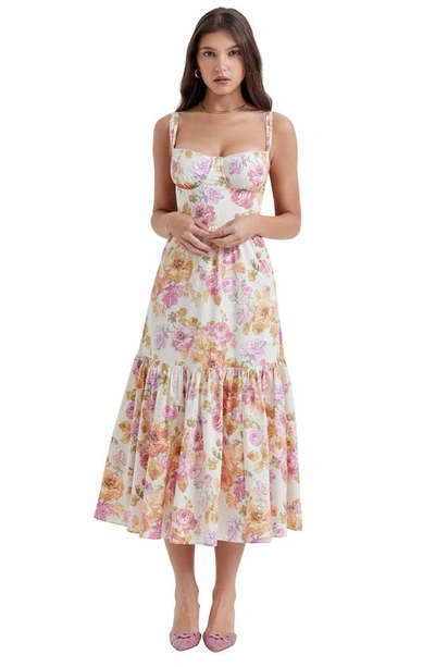 House Of Cb Floral Stretch Cotton Blend Corset Sundress In Ivoryfp
