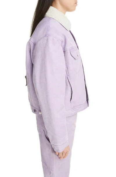 Acne Studios Faux Fur-trimmed Denim Jacket In Smoky Purple