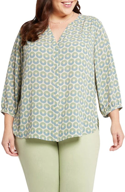 Shop Nydj Semisheer Pintuck Blouse In Blue Blossoms