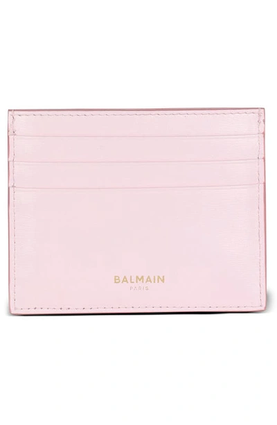 Shop Balmain B-buzz Calfskin Leather Card Case In 4ak Pale Pink