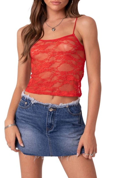 Edikted Gianna Sheer Lace Camisole In Red | ModeSens