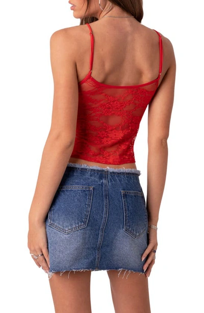 Shop Edikted Gianna Sheer Lace Camisole In Red