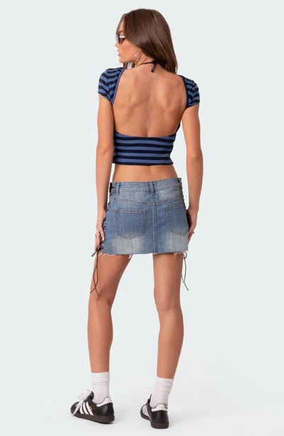 Edikted Blakely Open Back Crop T-shirt In Blue-and-navy